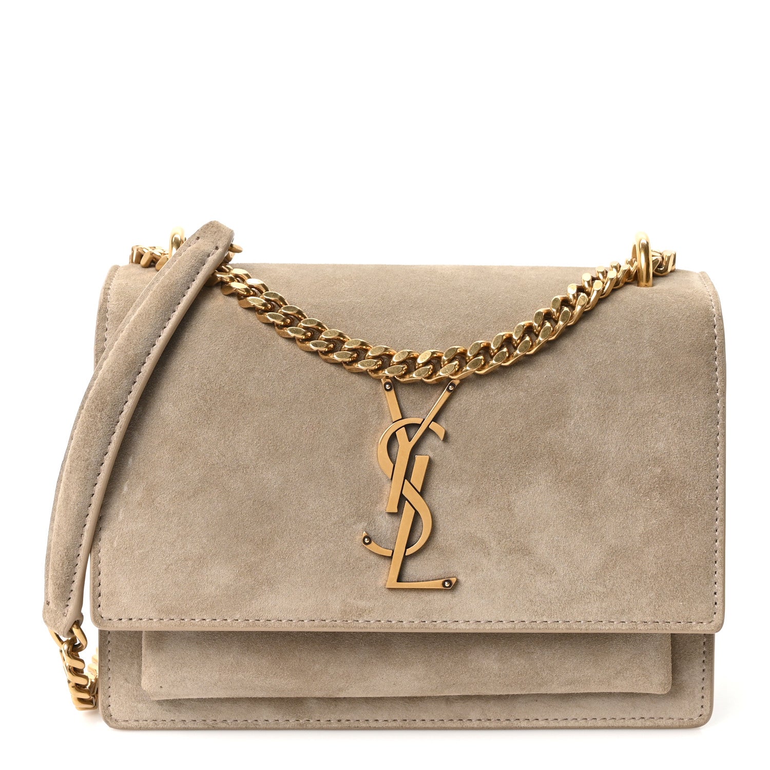 Saint Laurent Suede Calfskin Small Monogram Sunset Dark Beige 1 of 10
