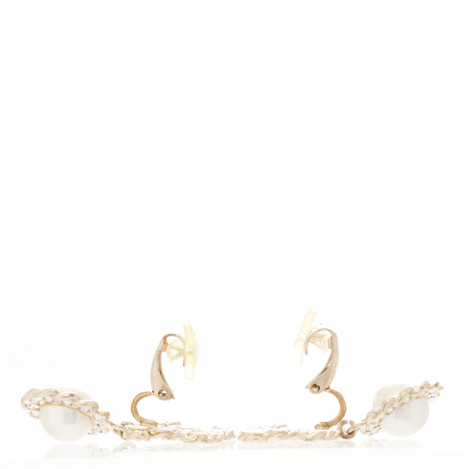 Chanel Crystal Pearl Pearls Coronation CC Drop Clip On Earrings Gold 3 of 5