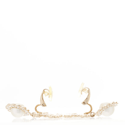 Chanel Crystal Pearl Pearls Coronation CC Drop Clip On Earrings Gold 3 of 5