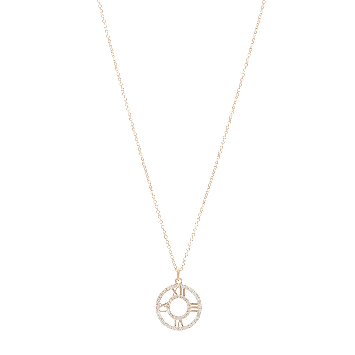 Tiffany 18K Rose Gold Diamond Small Atlas Open Pave Pendant Necklace 1 of 5