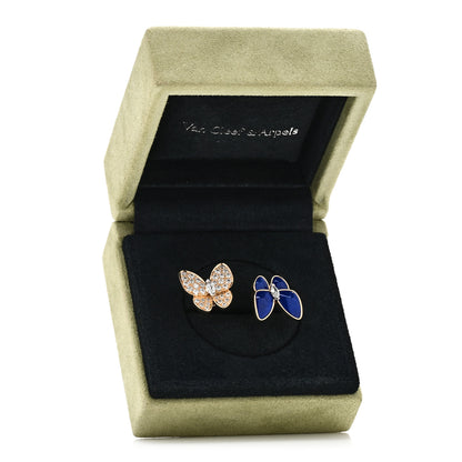Van Cleef & Arpels 18K Yellow Gold Diamond Lapis Lazuli Two Butterfly Between The Finger Ring 55 7.25 8 of 8