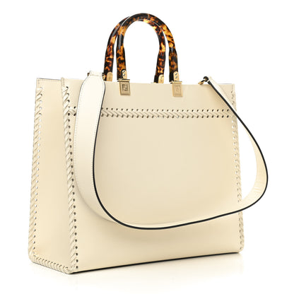 Fendi Vitello King Ceylon Plexiglass Woven Logo Debossed Medium Fendi Sunshine Shopper Tote White Ice 3 of 10