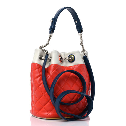 Chanel Lambskin Quilted Cuba Drawstring Tote Red White Blue 3 of 11