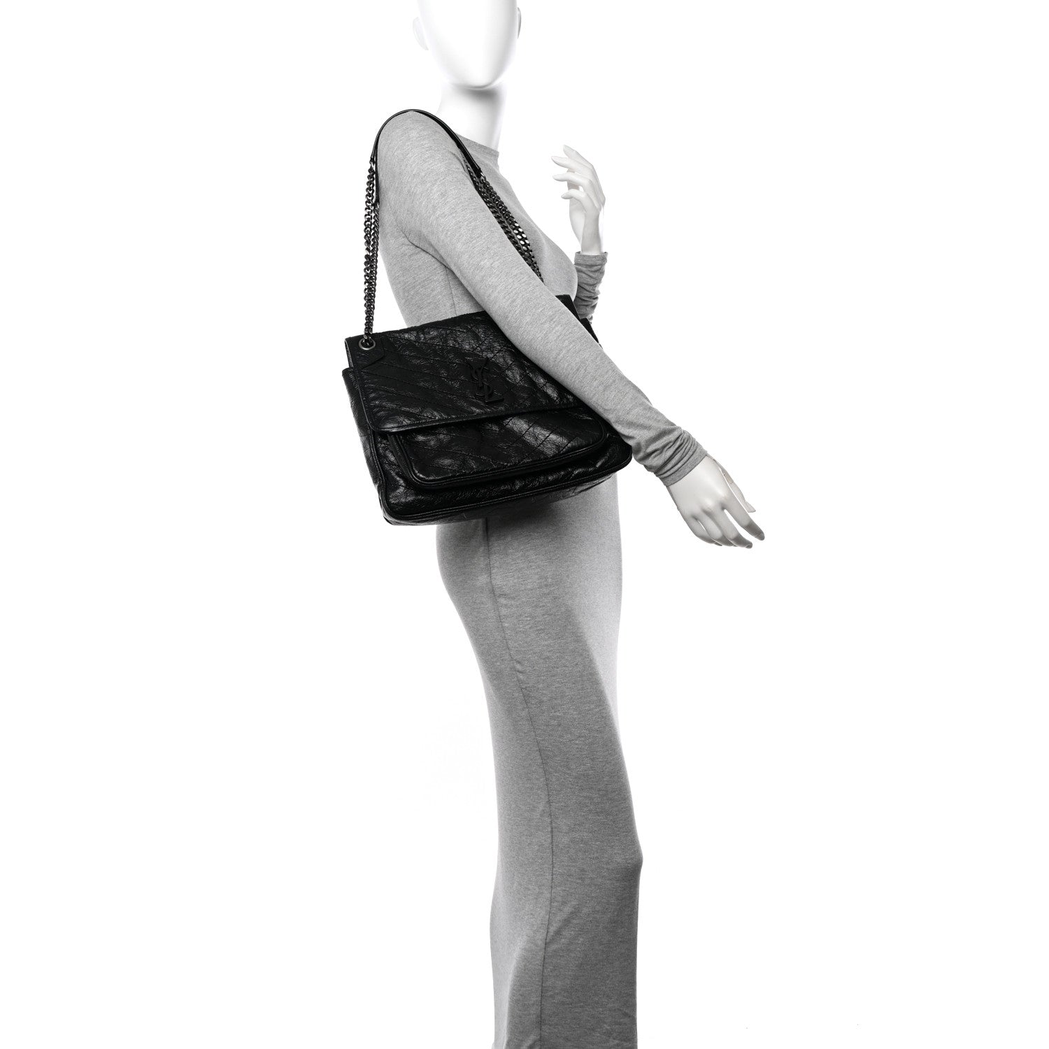 Saint Laurent Crinkled Calfskin Matelasse Monogram Large Niki Chain Satchel Black 2 of 11