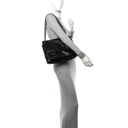 Saint Laurent Crinkled Calfskin Matelasse Monogram Large Niki Chain Satchel Black 2 of 11