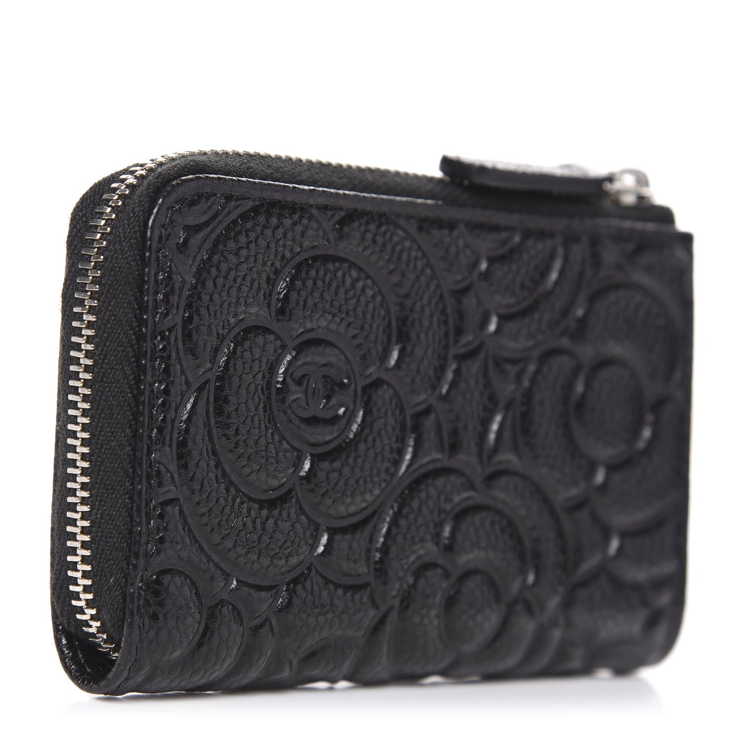 Caviar Camellia Embossed Key Holder Case Black