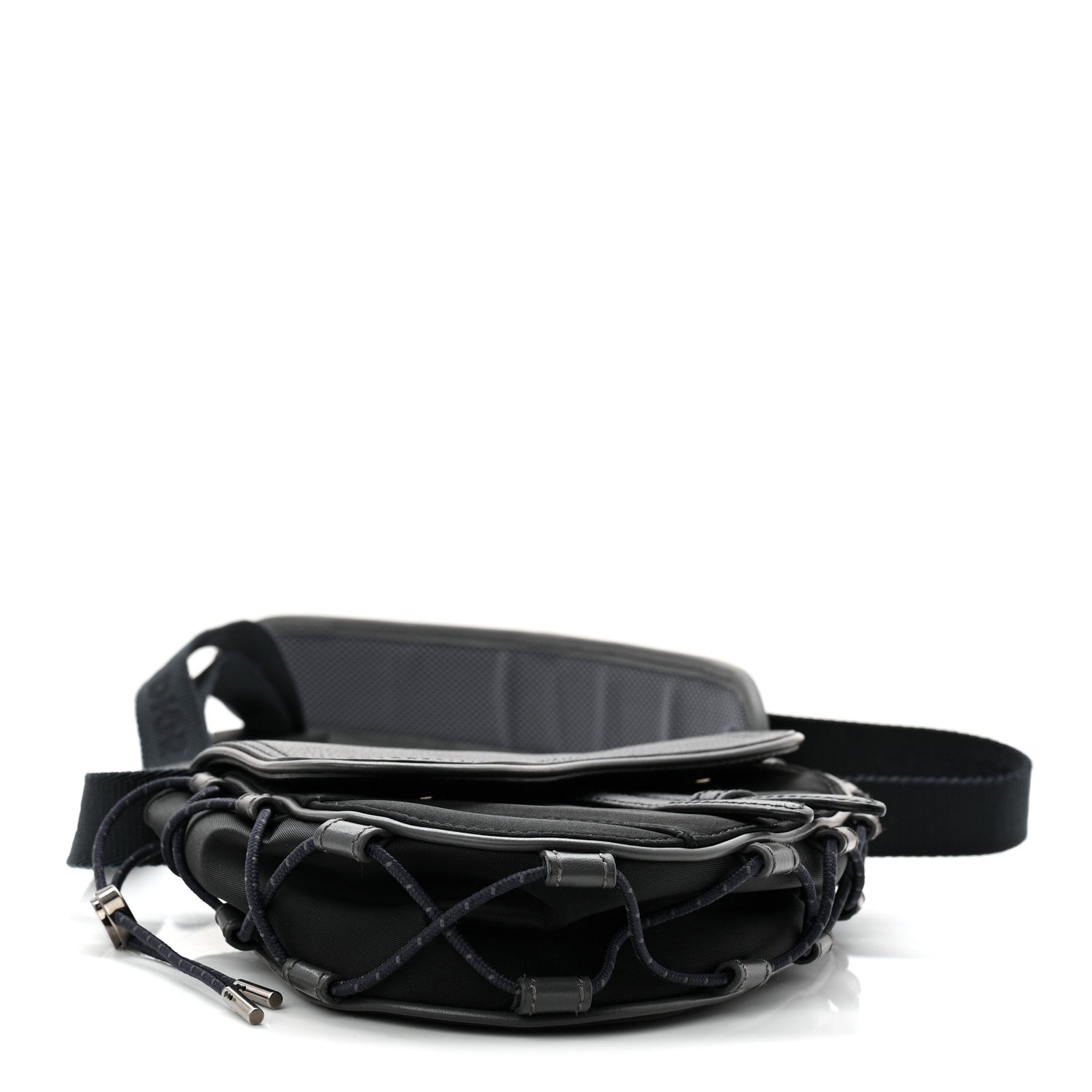 Christian Dior X SACAI Grained Calfskin Technical Fabric Mens Saddle Bag Black 4 of 10