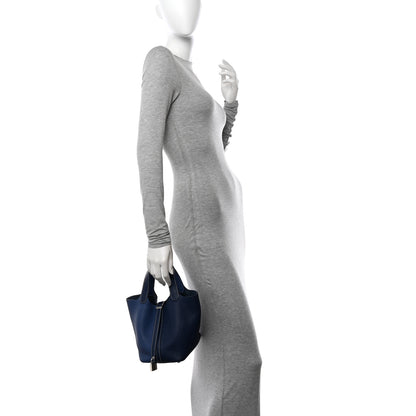 Hermes Taurillon Clemence Casaque Picotin Lock 18 PM Bleu Saphir Bleu Brighton 2 of 12