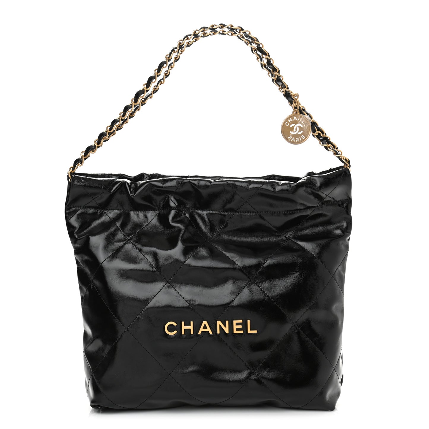 Shiny Calfskin Quilted Small Chanel 22 Black