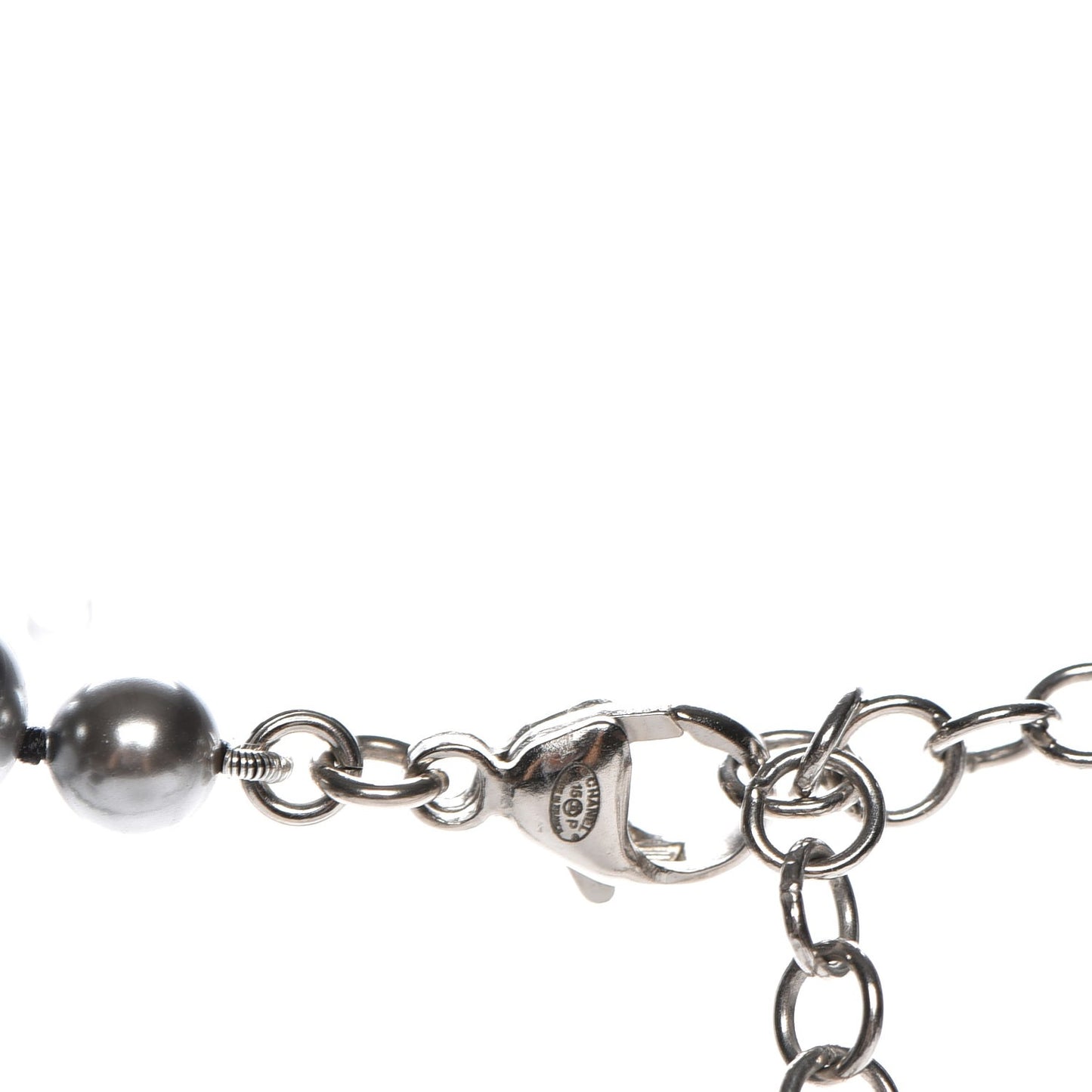Crystal Baguette Graduated Pearl CC Short Necklace Silver Grey