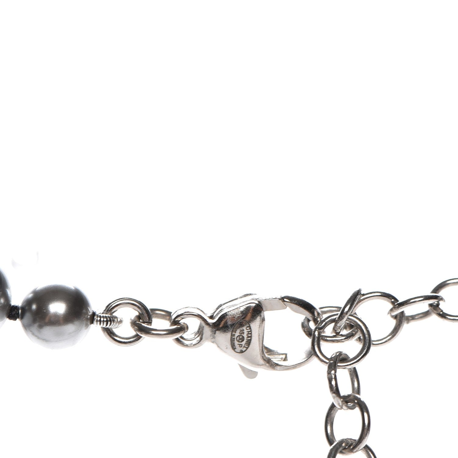 Chanel Crystal Baguette Graduated Pearl CC Short Necklace Silver Grey 6 of 6