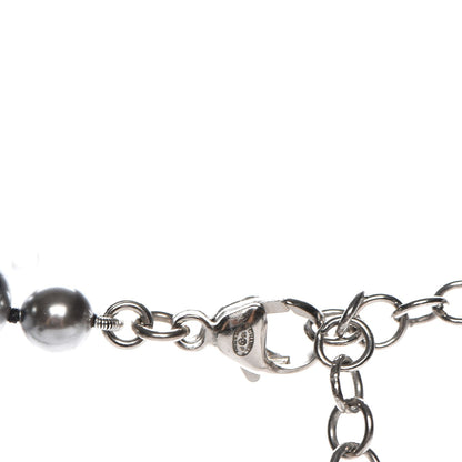 Chanel Crystal Baguette Graduated Pearl CC Short Necklace Silver Grey 6 of 6