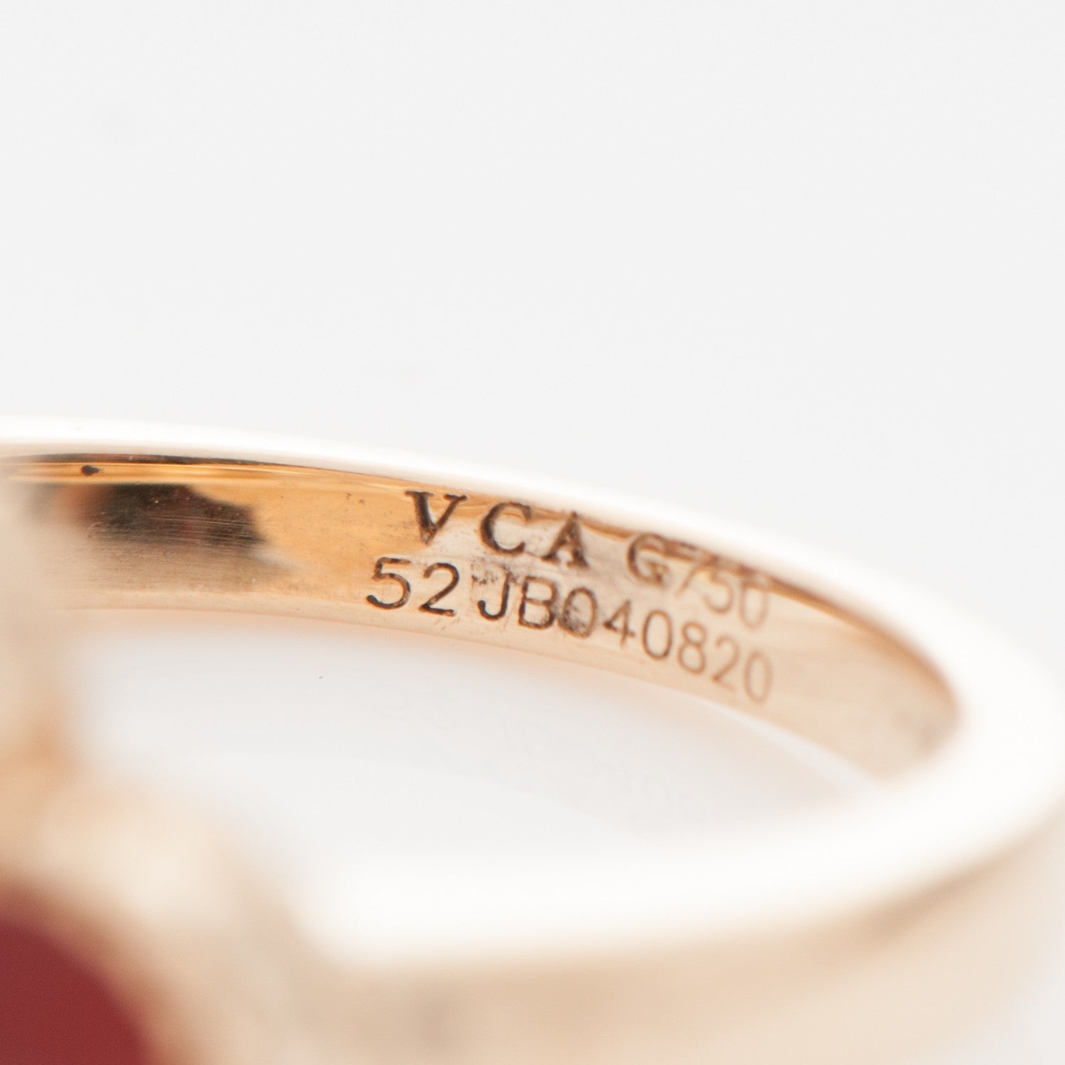 Van Cleef & Arpels 18K Yellow Gold Carnelian Diamond Vintage Alhambra Ring 52 6 4 of 4