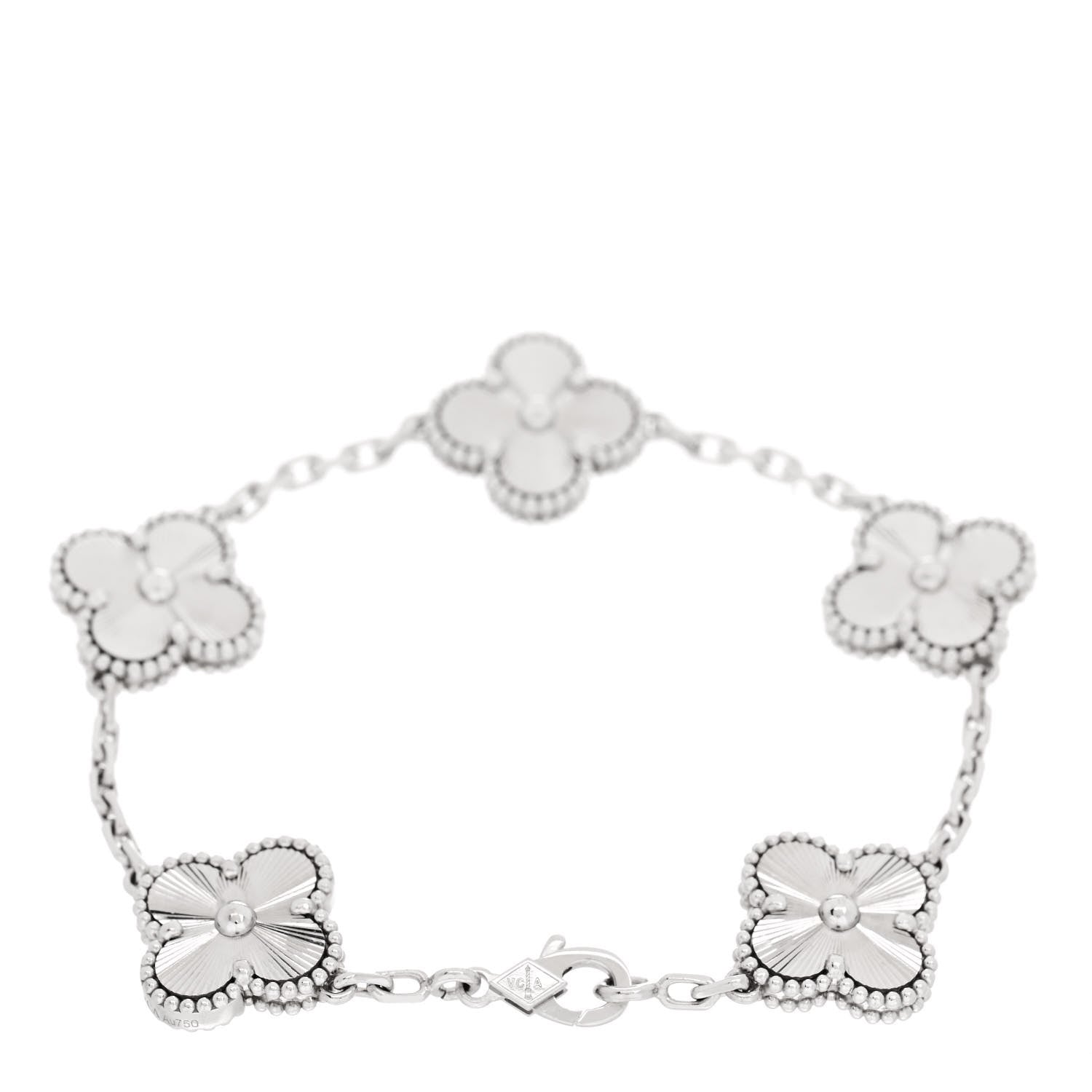 Van Cleef & Arpels 18K White Gold 5 Motifs Guilloche Vintage Alhambra Bracelet 2 of 5