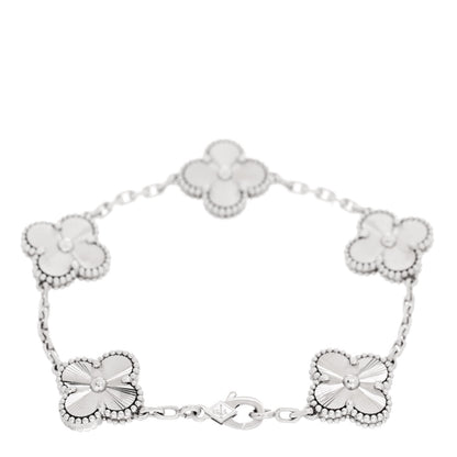 Van Cleef & Arpels 18K White Gold 5 Motifs Guilloche Vintage Alhambra Bracelet 2 of 5