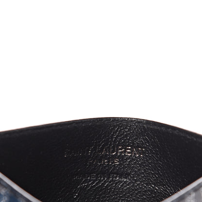 Saint Laurent Patent Glitter Striped Monogram Credit Card Case Black Silver 5 of 6
