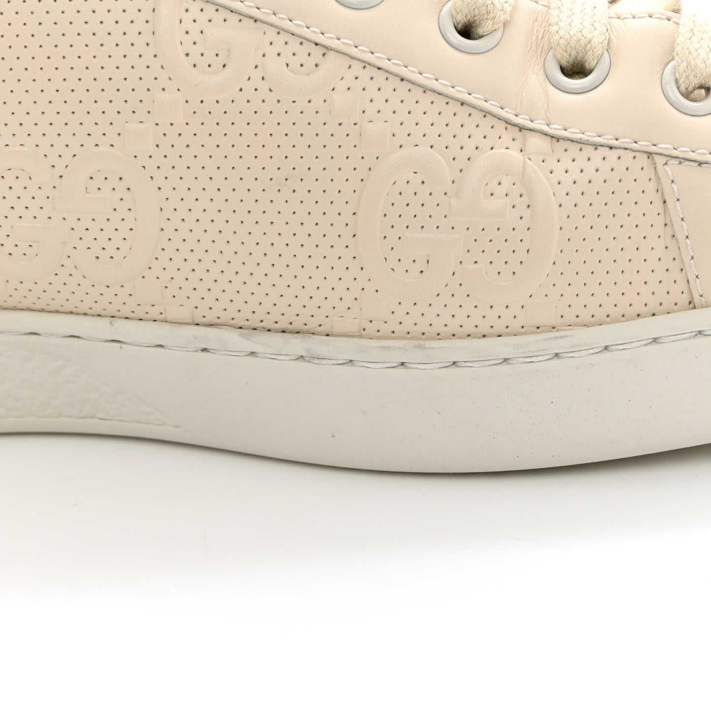 Calfskin GG Tennis Embossed Mens Ace Sneakers 9 Mystic White