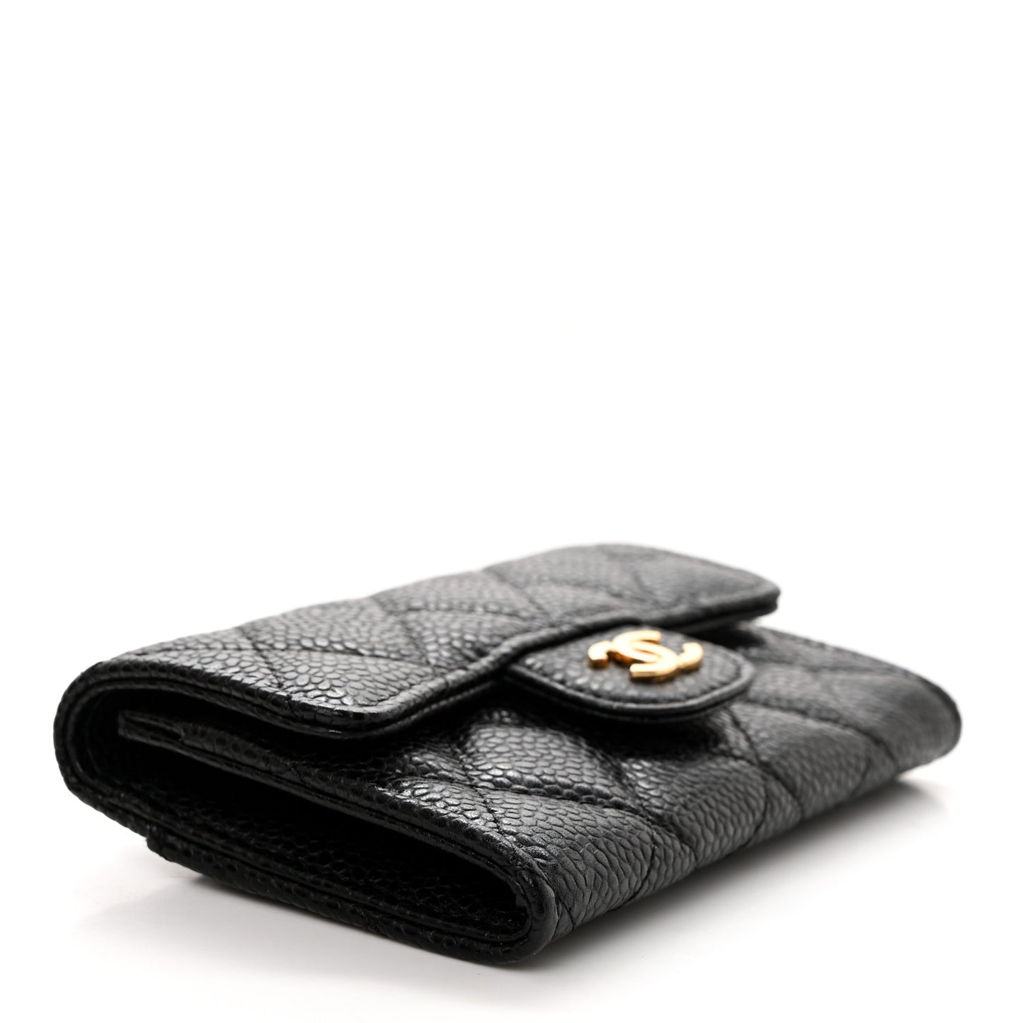 Caviar Quilted Flap Card Holder Wallet Black