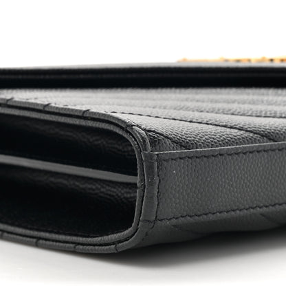 Saint Laurent Grain De Poudre Matelasse Chevron Monogram Chain Wallet Black 10 of 12
