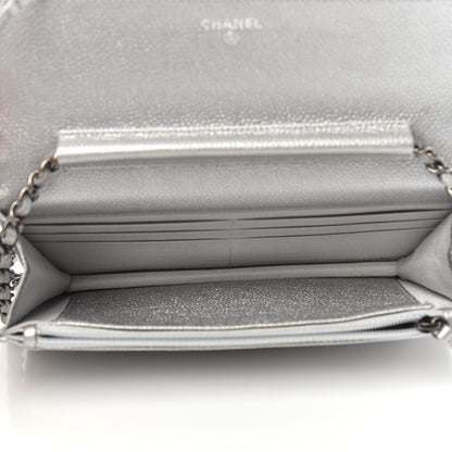 Chanel Metallic Caviar Quilted Wallet on Chain WOC Silver 5 of 11