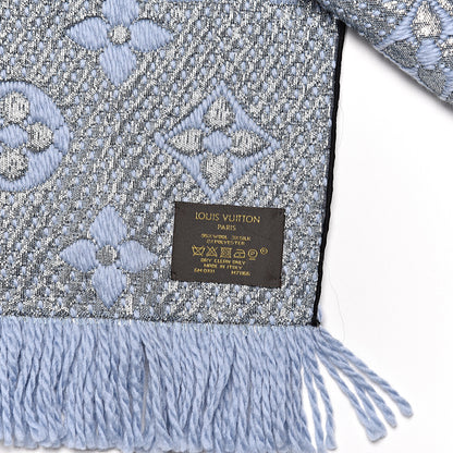 Louis Vuitton Wool Silk Logomania Shine Scarf Blue 4 of 4