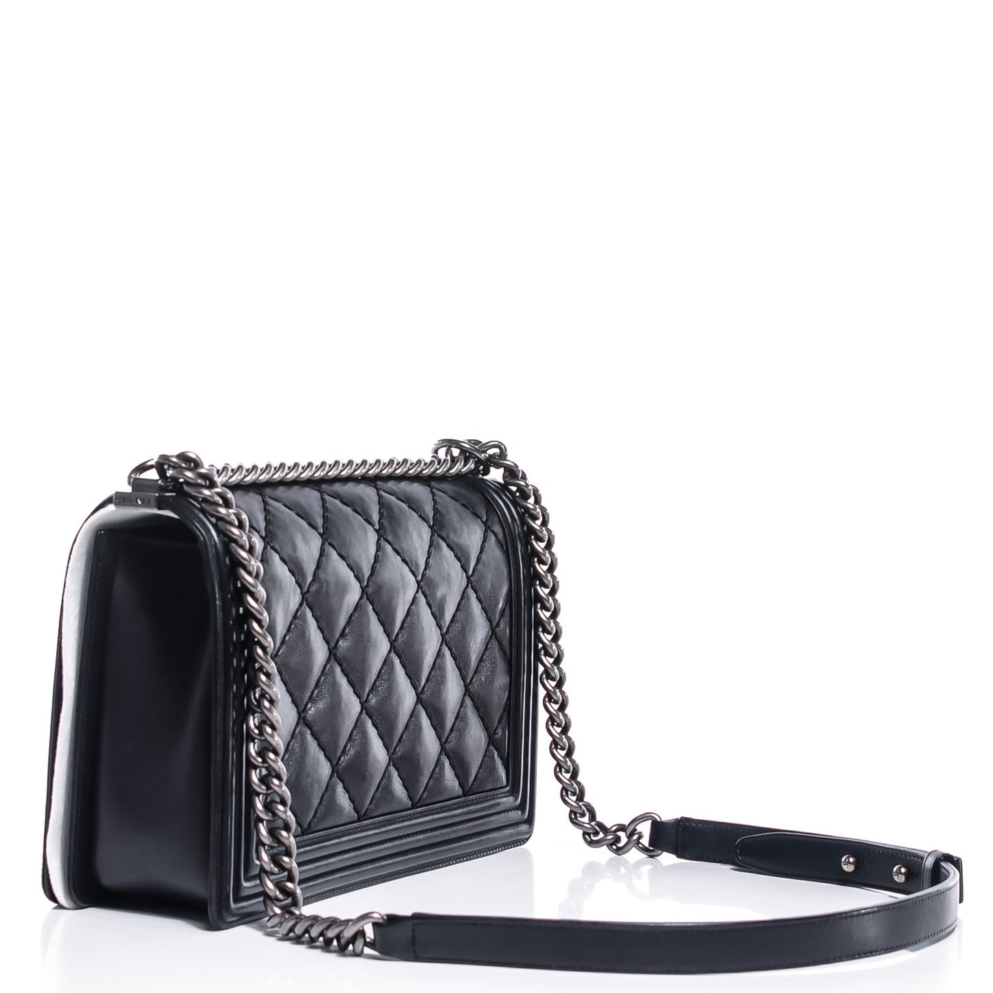 Calfskin Quilted Double Stitch New Medium Boy Flap Black