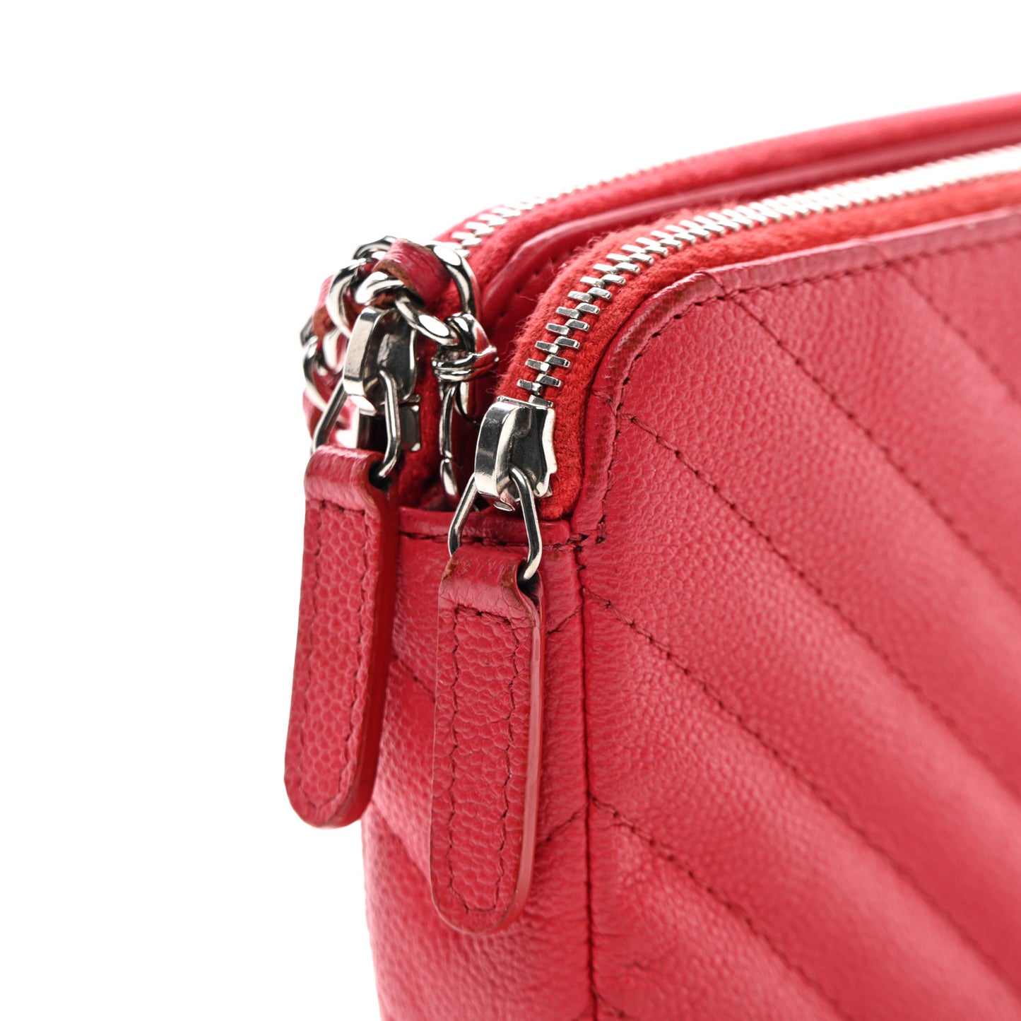 Caviar Chevron Quilted Small Clutch With Chain Light Red