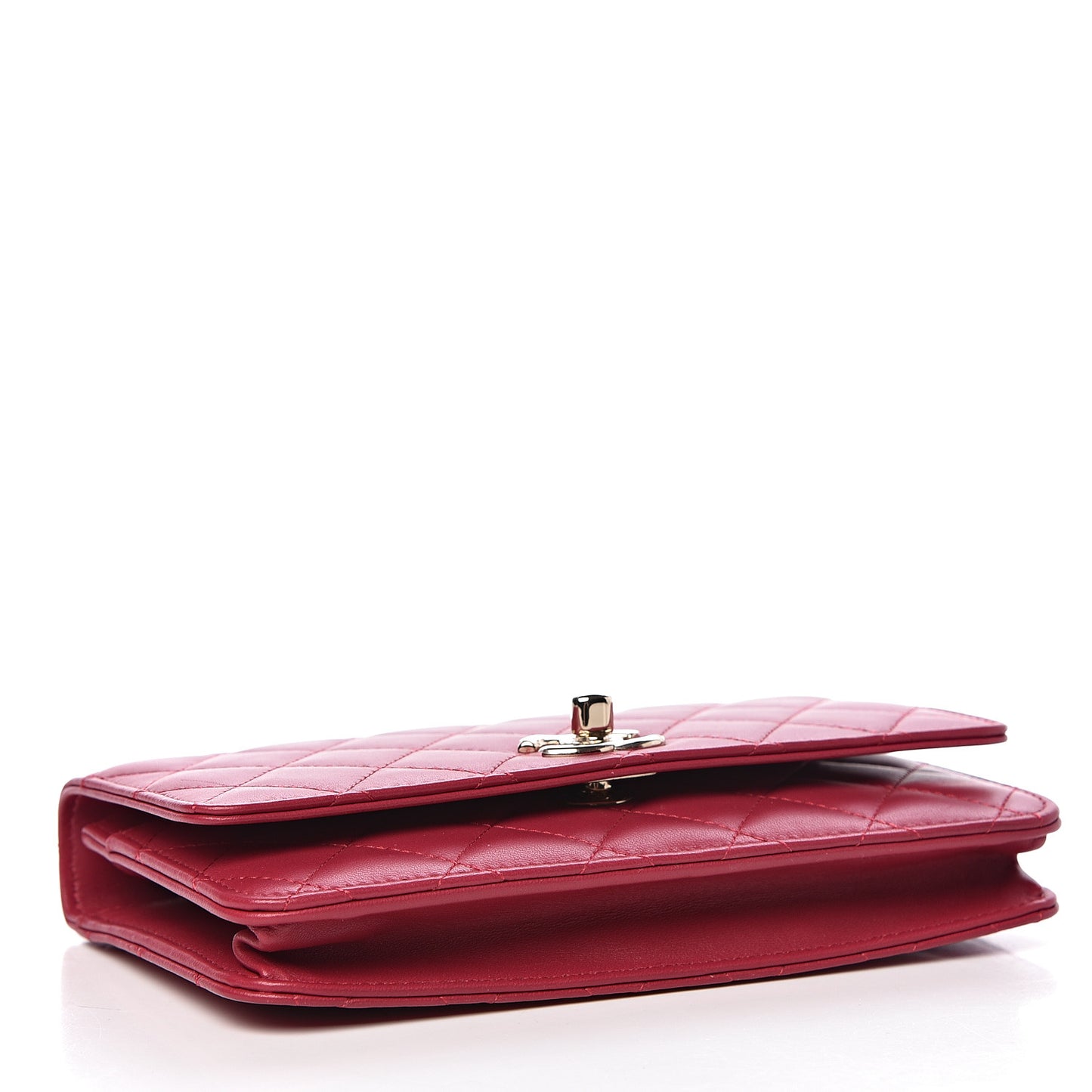 Lambskin Quilted Trendy CC Wallet On Chain WOC Dark Pink