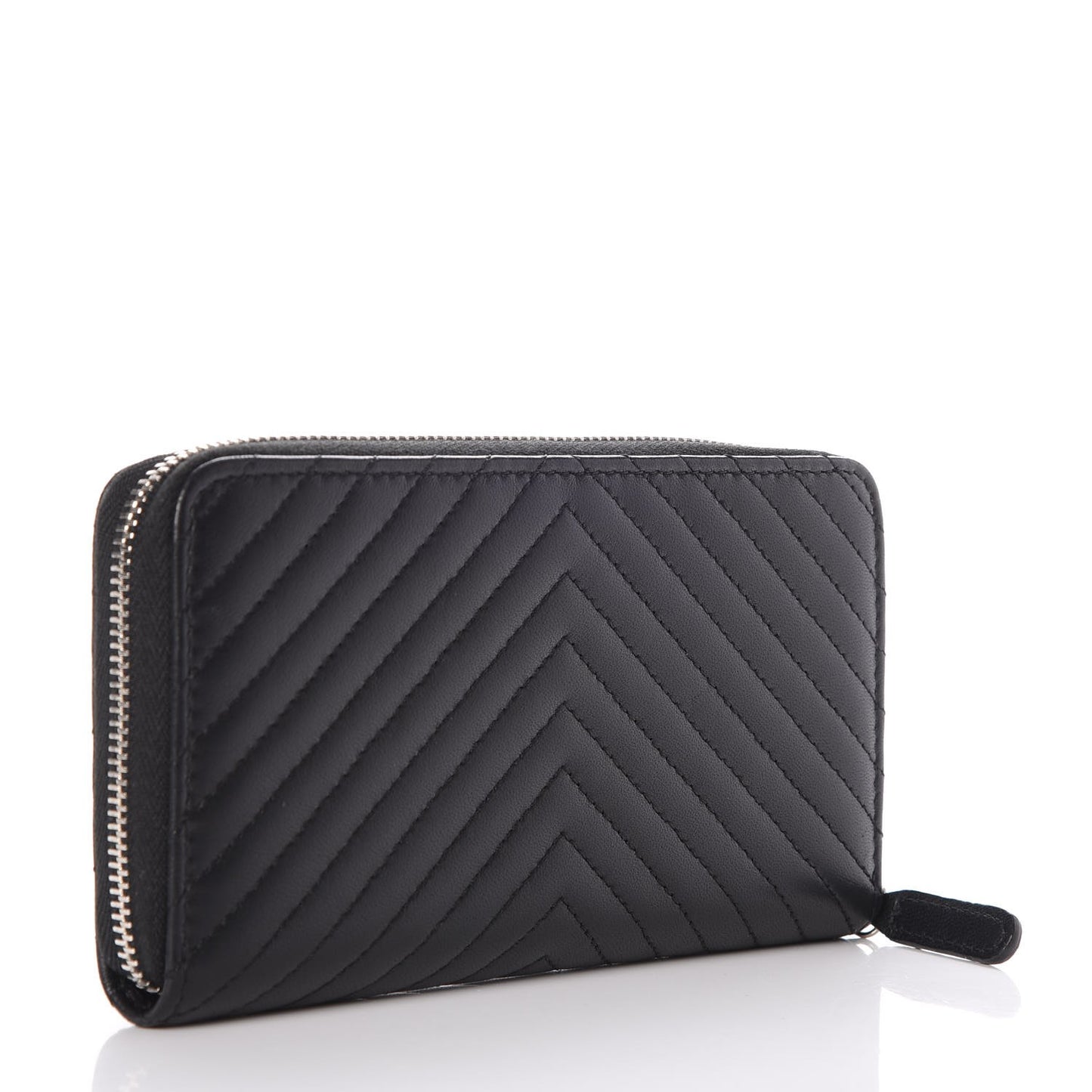 Lambskin Chevron Quilted Small Zip Around Wallet Black