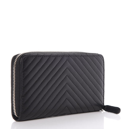 Chanel Lambskin Chevron Quilted Small Zip Around Wallet Black 3 of 9