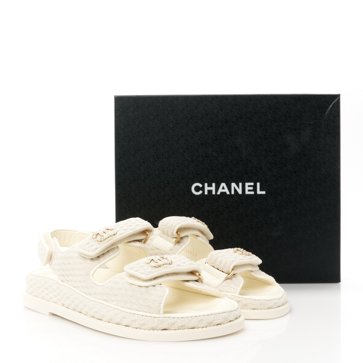 Chanel Knit Fabric Velcro Dad Sandals 37.5 Ivory 9 of 9