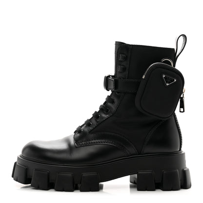 Prada Spazzolato Rois Re-Nylon Metal Triangle Logo Mens Monolith Pouch Pocket 60mm Combat Boots 7.5 Black 1 of 9