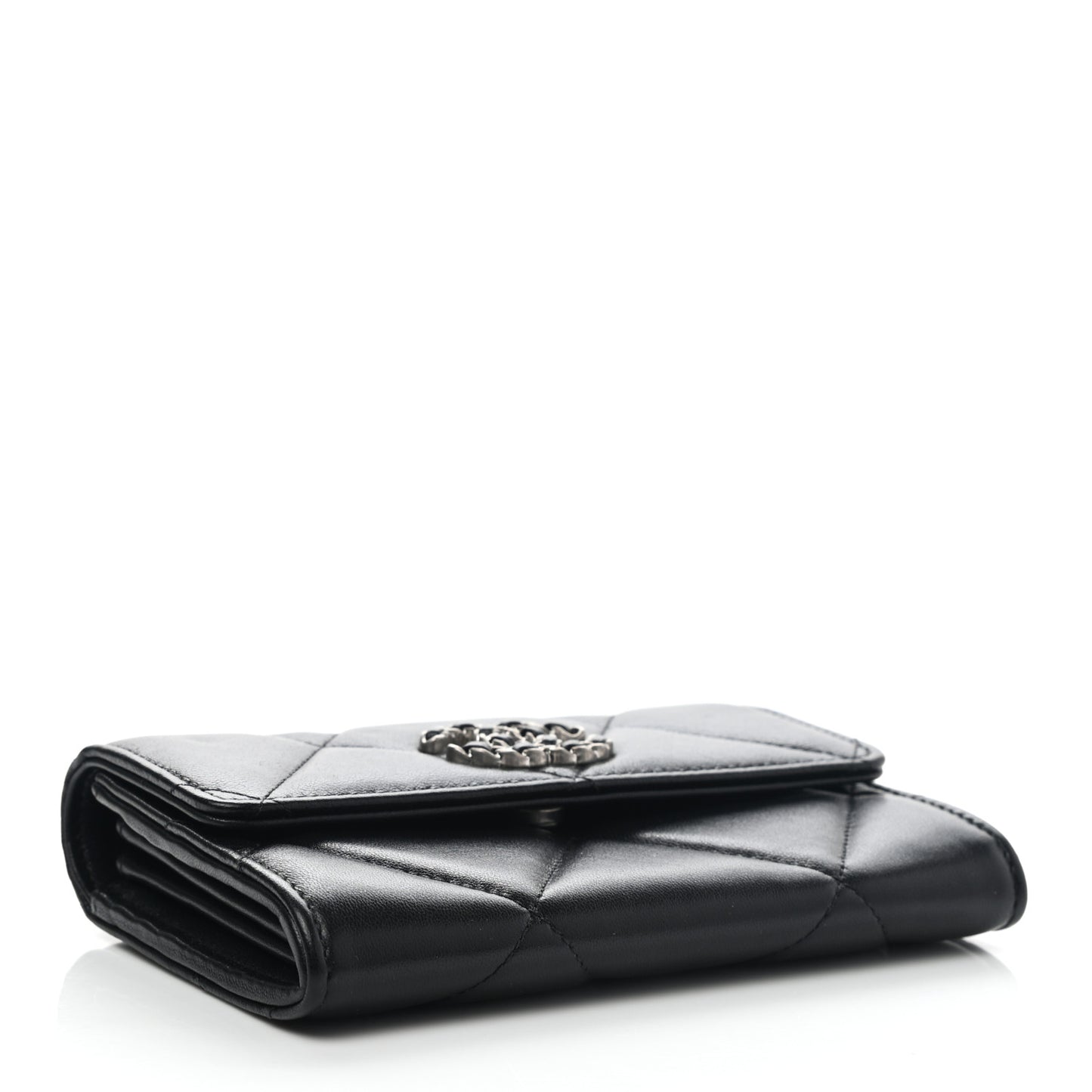 Lambskin Quilted Chanel 19 Flap Card Holder Black