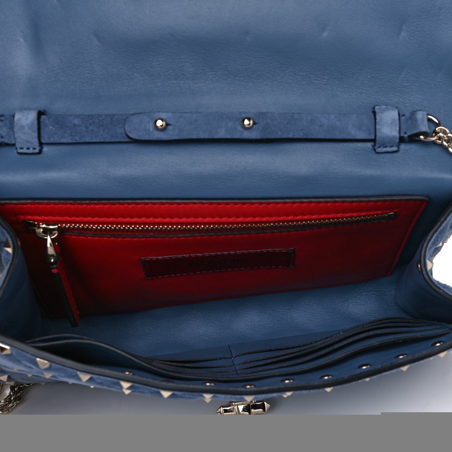 Suede Rockstud Spike Wallet on Chain Bright Blue