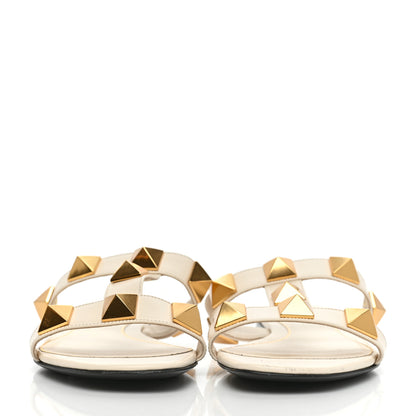 Valentino Garavani Calfskin Roman Stud Flat Slide Sandals 37 Light Ivory 2 of 8