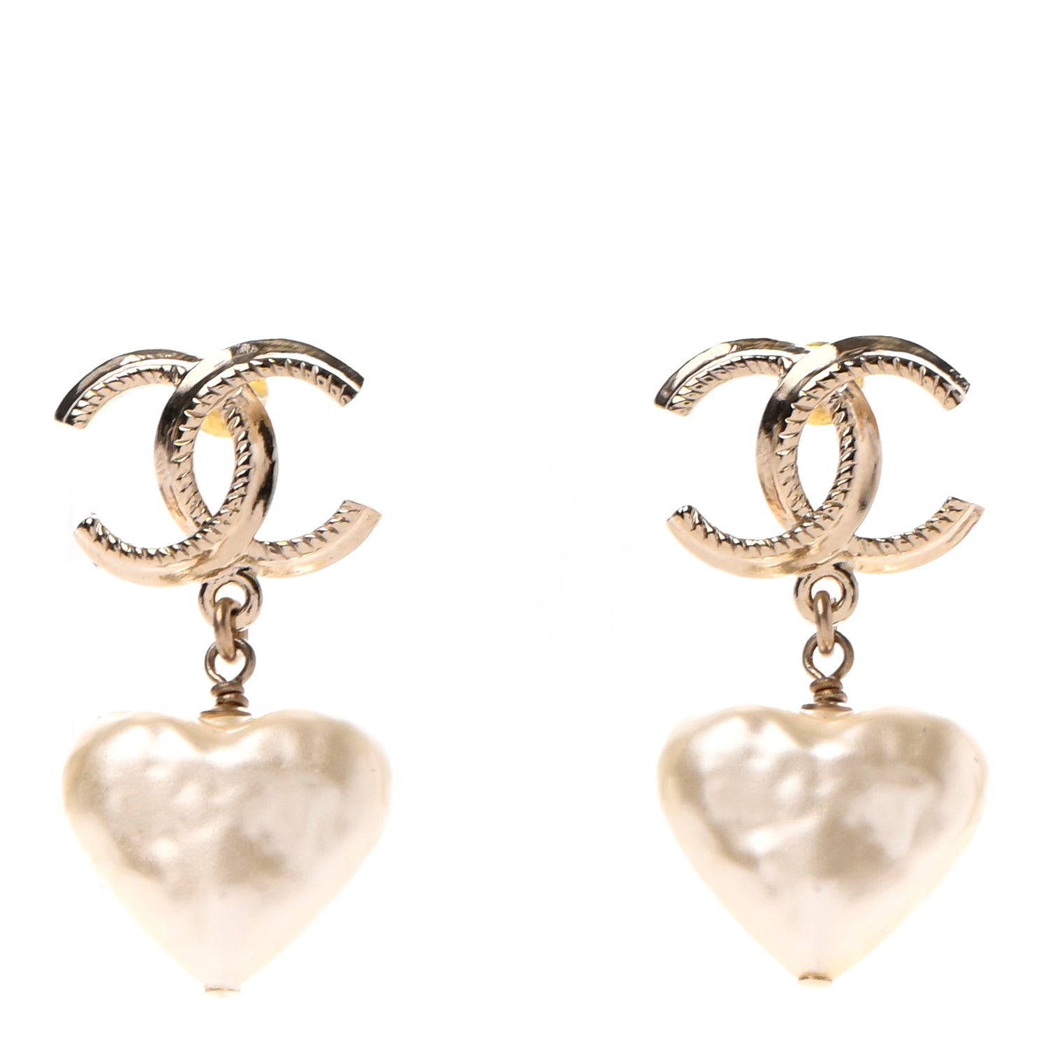 Chanel Pearl CC Heart Drop Earrings Gold 1 of 4