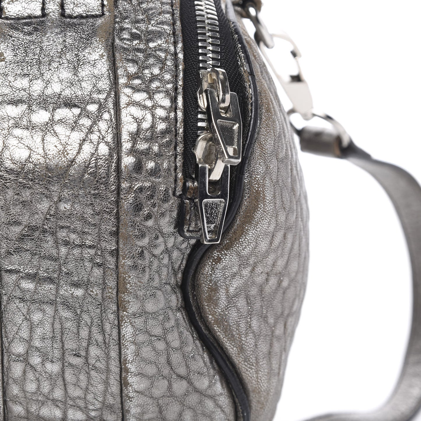 Metallic Pebbled Lambskin Rockie Carbon Silver Hardware