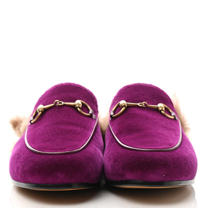 Gucci Velvet Fur Womens Princetown Slippers 36.5 Fucsia Violet Cyclamen Natural 2 of 8