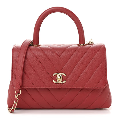 Chanel Caviar Chevron Quilted Mini Coco Handle Flap Red 2 of 19
