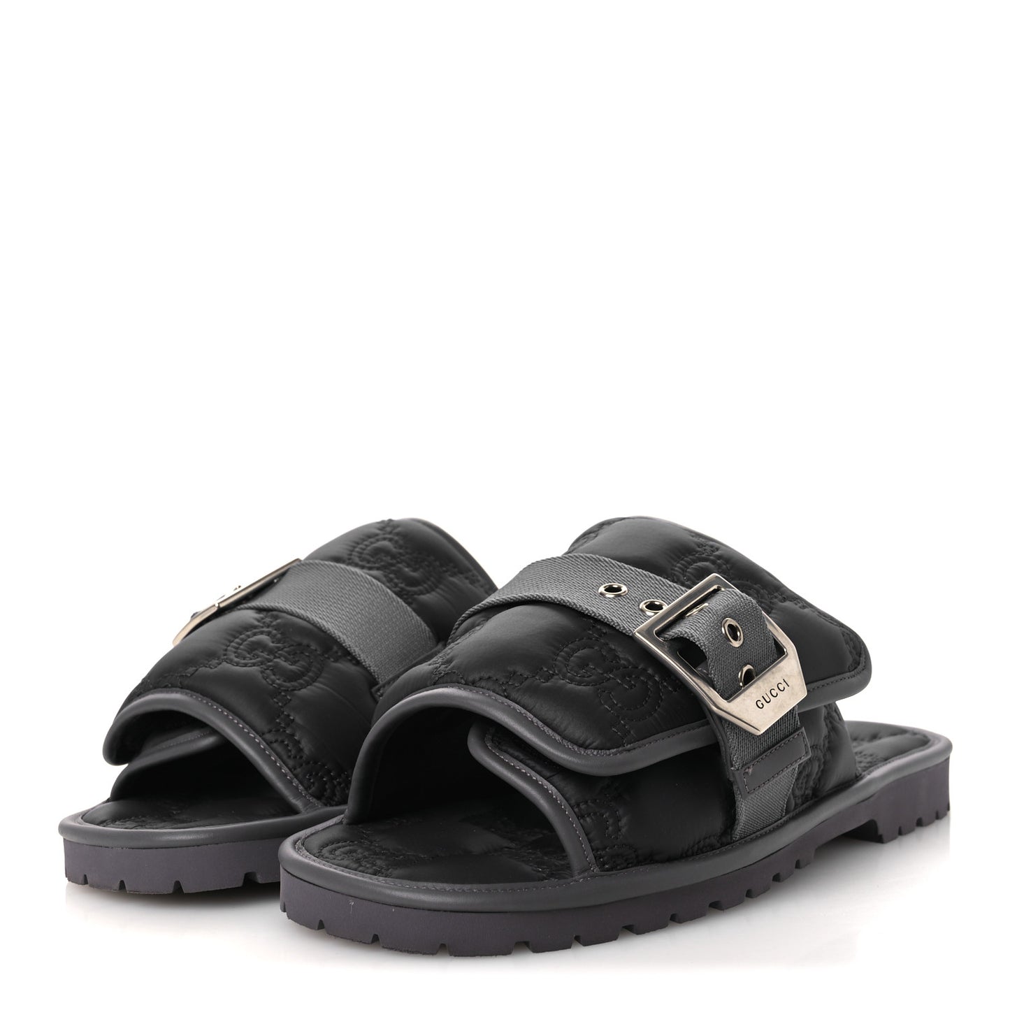 Nylon Calfskin GG Matelasse Mens Slide Sandals 11 Blue Grey