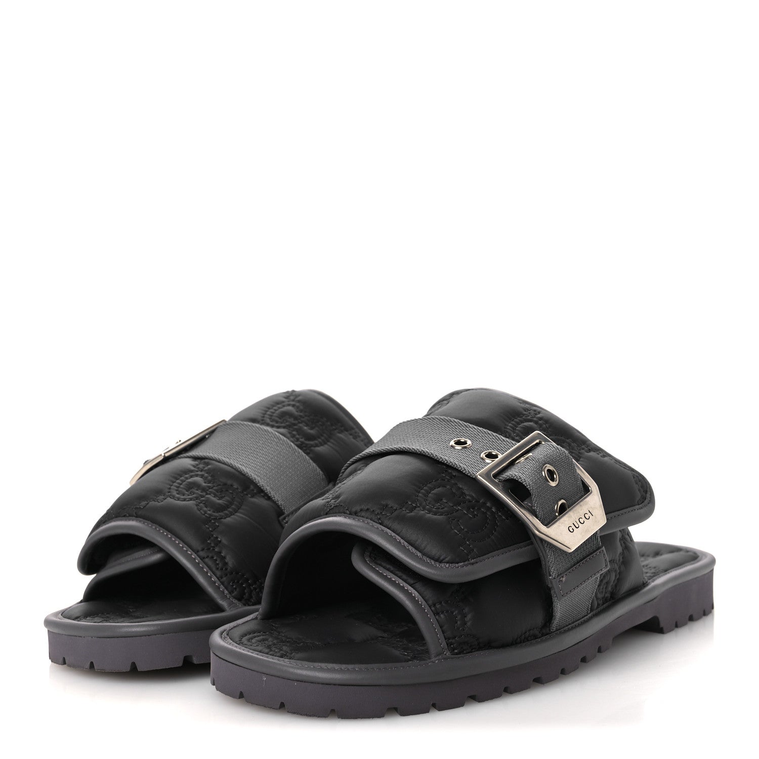 Gucci Nylon Calfskin GG Matelasse Mens Slide Sandals 11 Blue Grey 4 of 10
