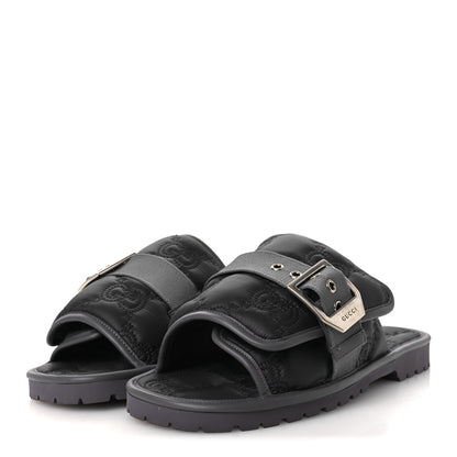 Gucci Nylon Calfskin GG Matelasse Mens Slide Sandals 11 Blue Grey 4 of 10