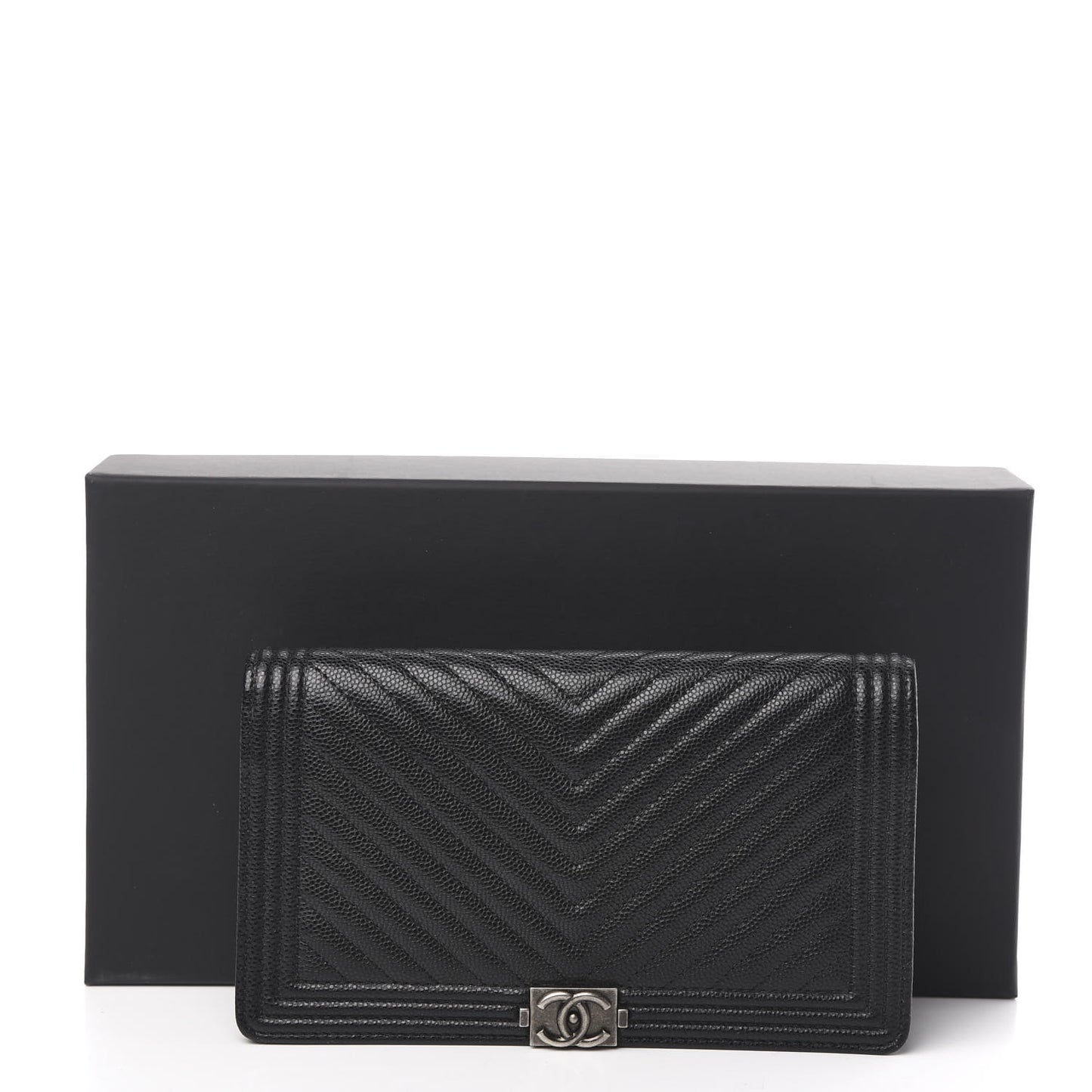 Caviar Chevron Quilted Boy Yen Wallet Black