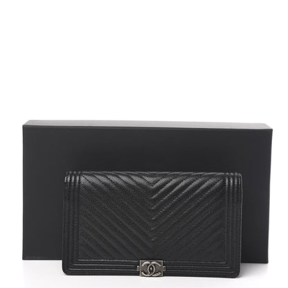 Chanel Caviar Chevron Quilted Boy Yen Wallet Black 9 of 9
