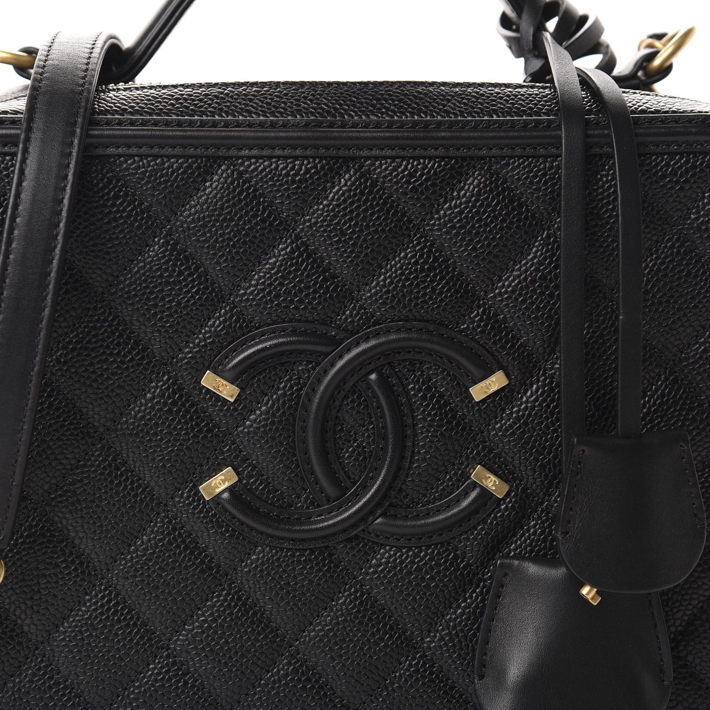 Caviar Quilted Large CC Filigree Vanity Case Black
