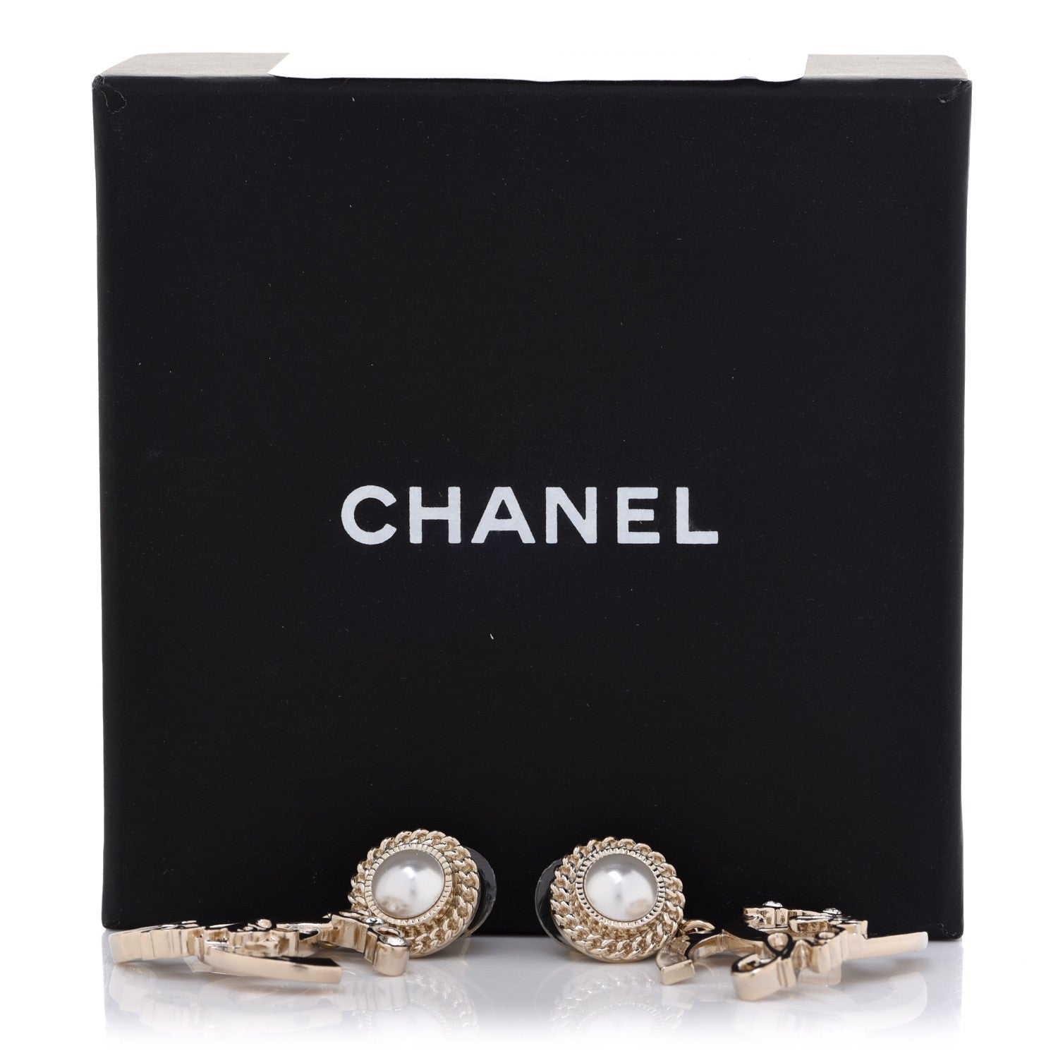 Chanel Metal Pearl Crystal Coco Script CC Drop Earrings Gold 5 of 5