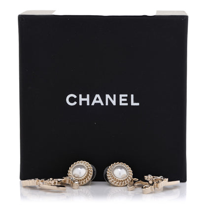 Chanel Metal Pearl Crystal Coco Script CC Drop Earrings Gold 5 of 5