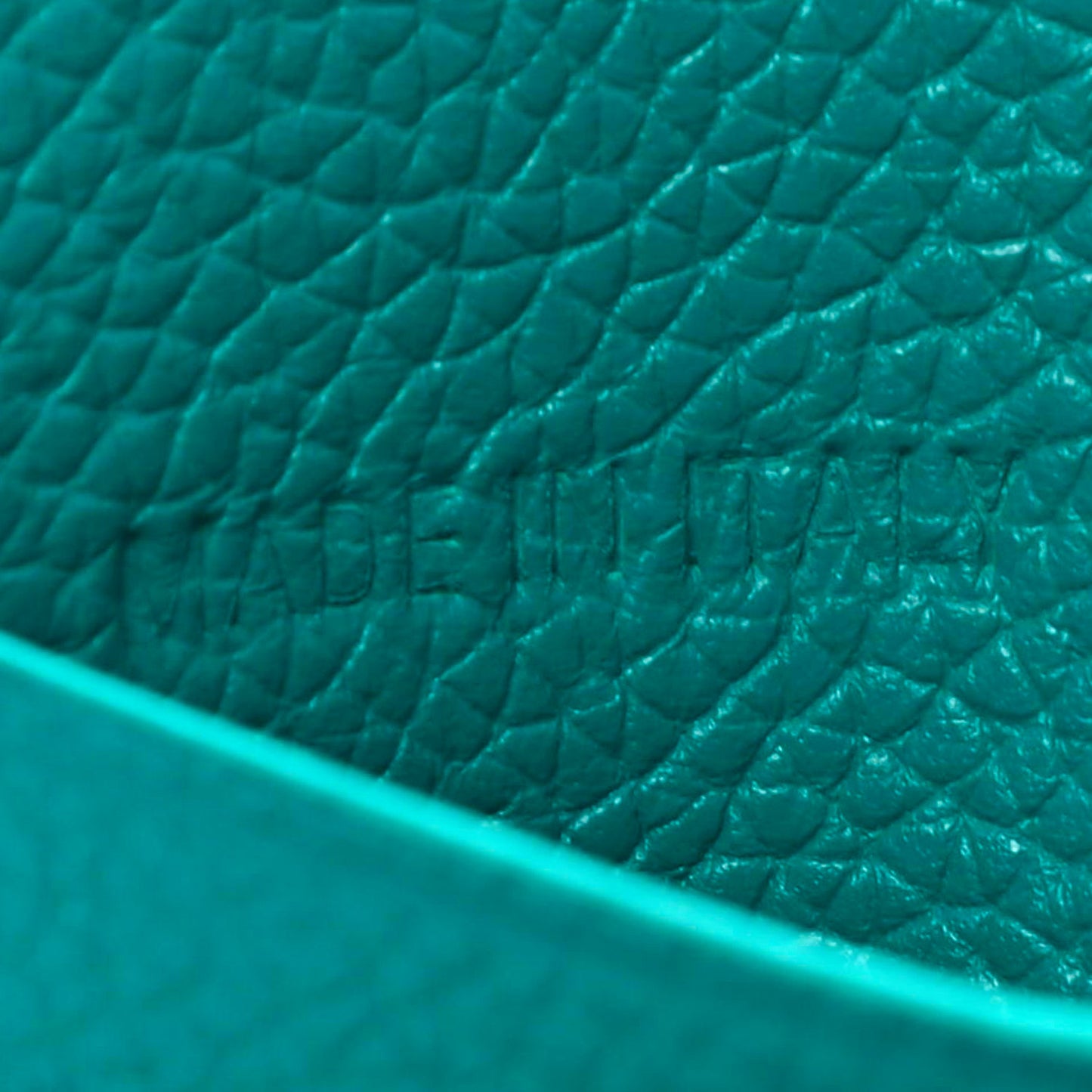 Grained Calfskin Logo Cash Rounded Card Holder Dark Turquoise White
