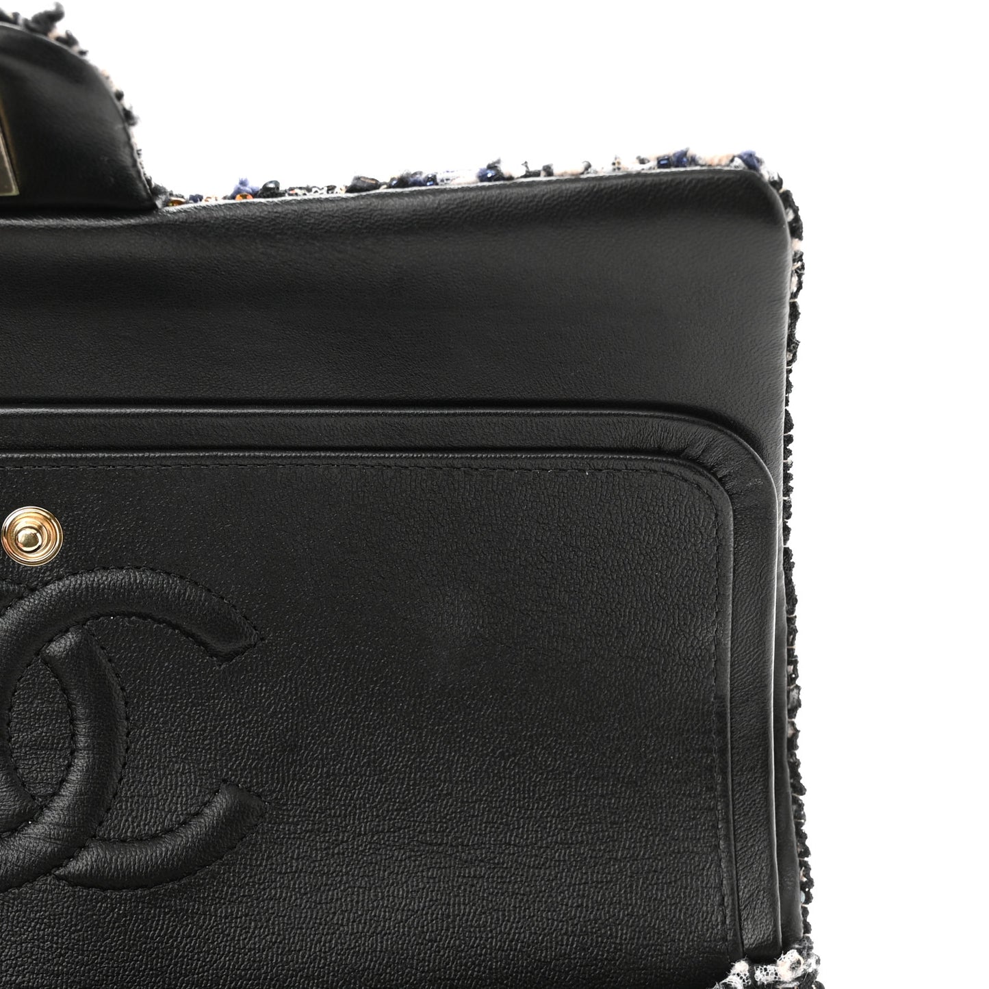 Glittered Tweed Quilted Medium Double Flap Navy Blue