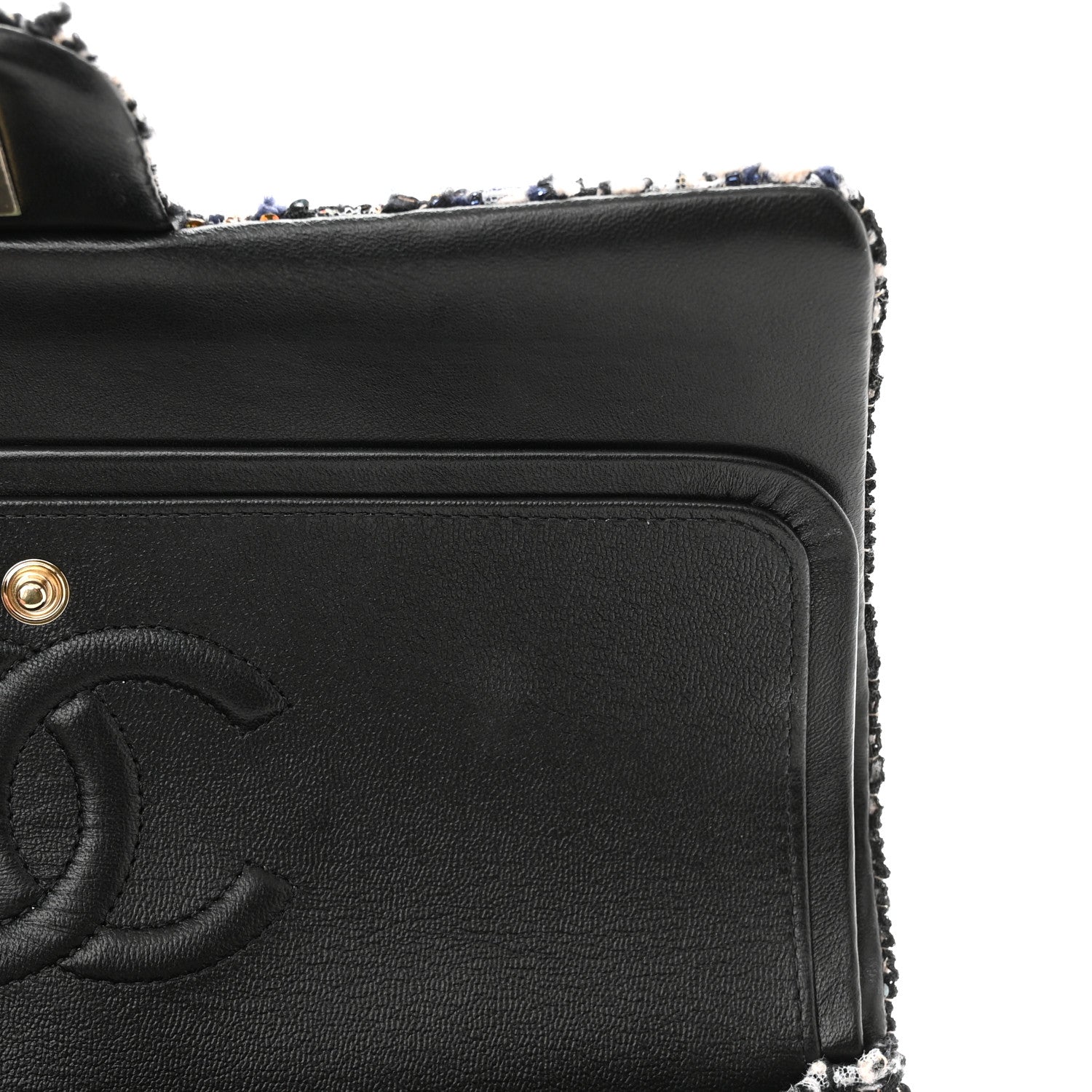 Chanel Glittered Tweed Quilted Medium Double Flap Navy Blue 11 of 12